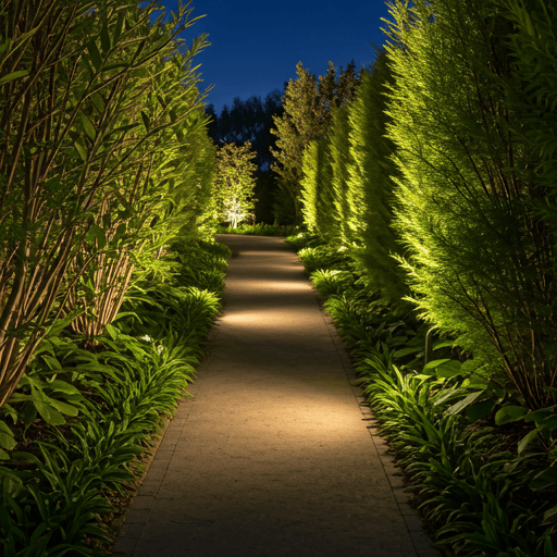 Evening garden with warm lighting